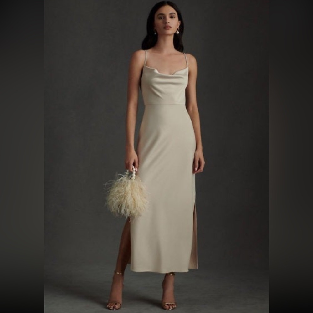 BHLDN Champagne Cali Satin Charmeuse Midi Dress